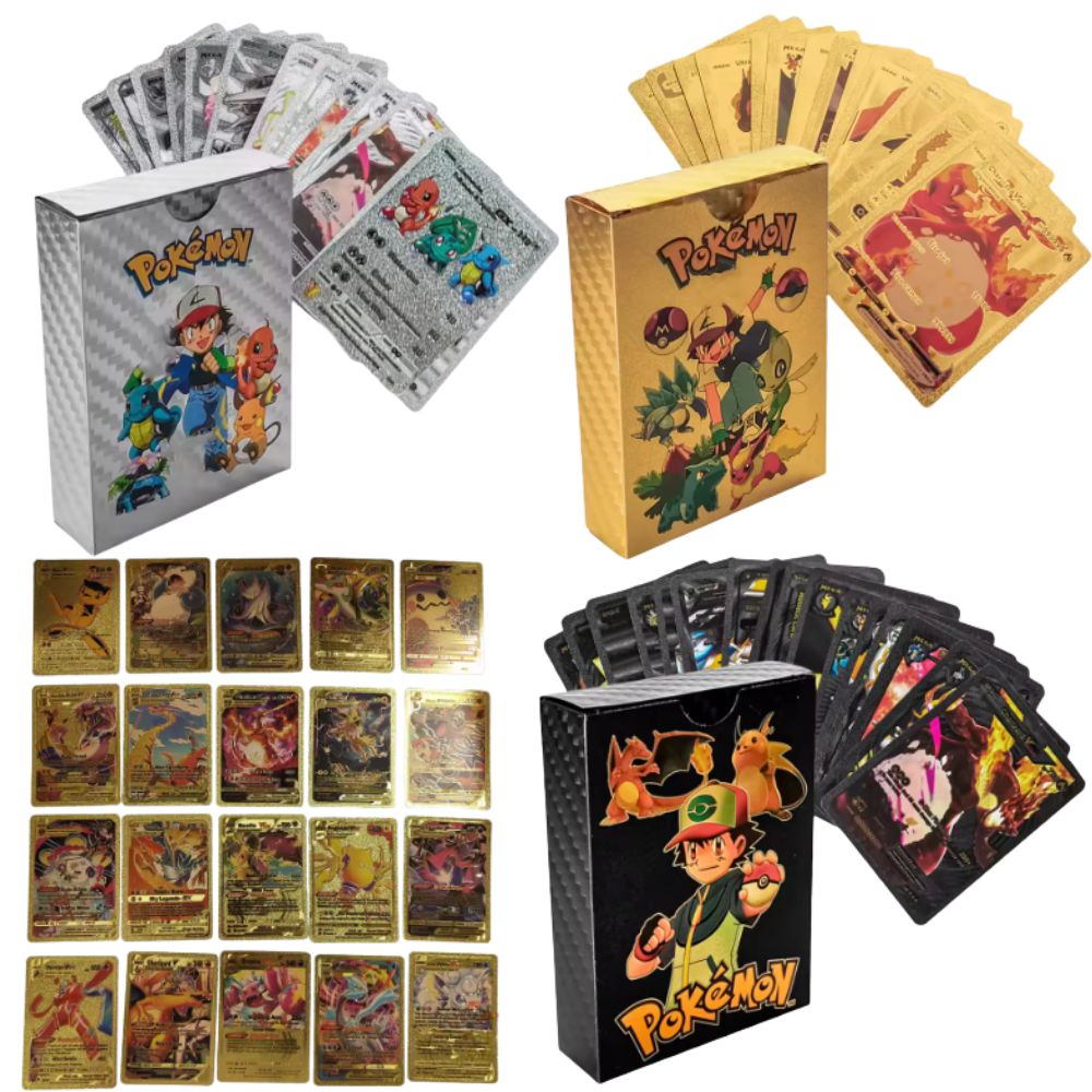 55 Cartas Pokémon Vmax GX Gold - Party Games In Spanish avaliação e preço